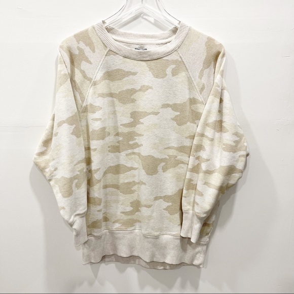 Aerie Camo Oversized Sweatshirt Loungewear Cream Tan Size XS Casual - Picture 2 of 9